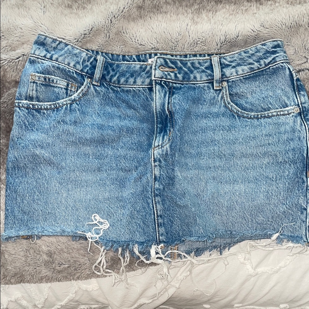 Garage Blue Frayed Hem Mini Skirt